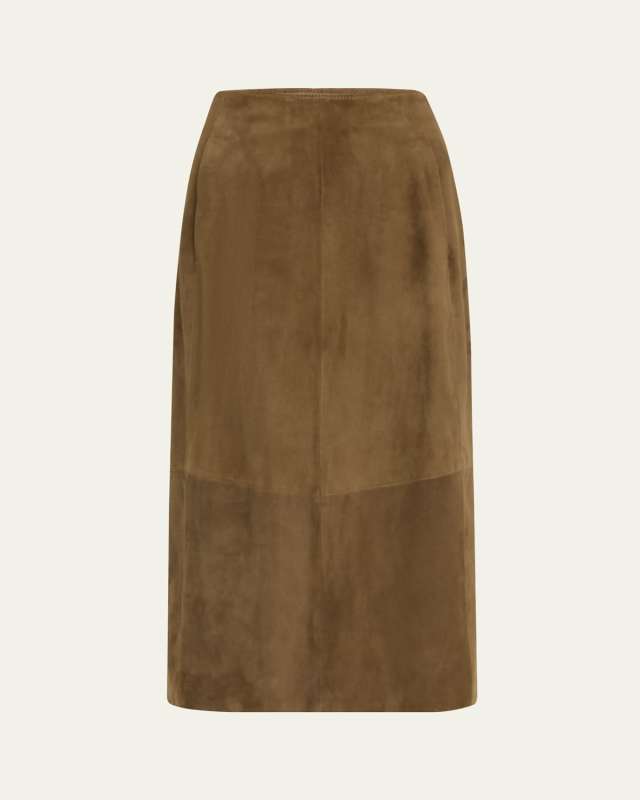 Mid-Rise Suede Midi Skirt